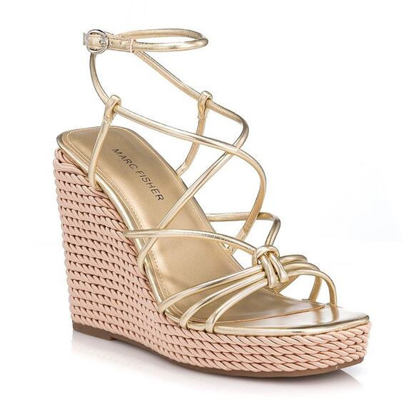 Marc Fisher Women’s Ankle Strap Wedge Platform Sandals Zarah - 9.5 GOLD - Picture 1 of 7